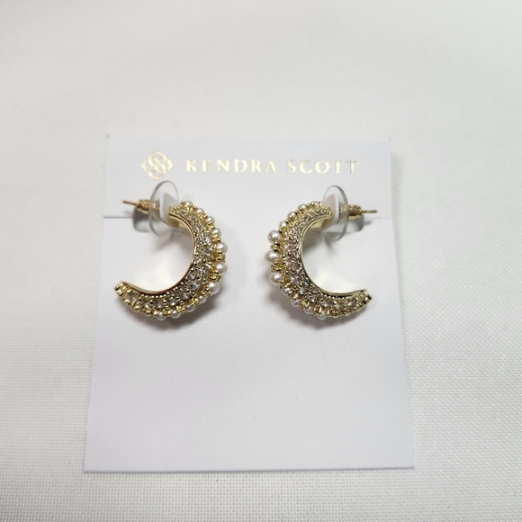 NWT Kendra Scott Gold-Tone Krista Hoop Earrings in White Mix - Picture 1 of 3